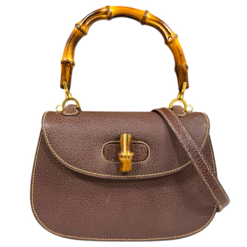 GUCCI グッチ バンブー ショルダーバッグ レザー ブラウン レディース