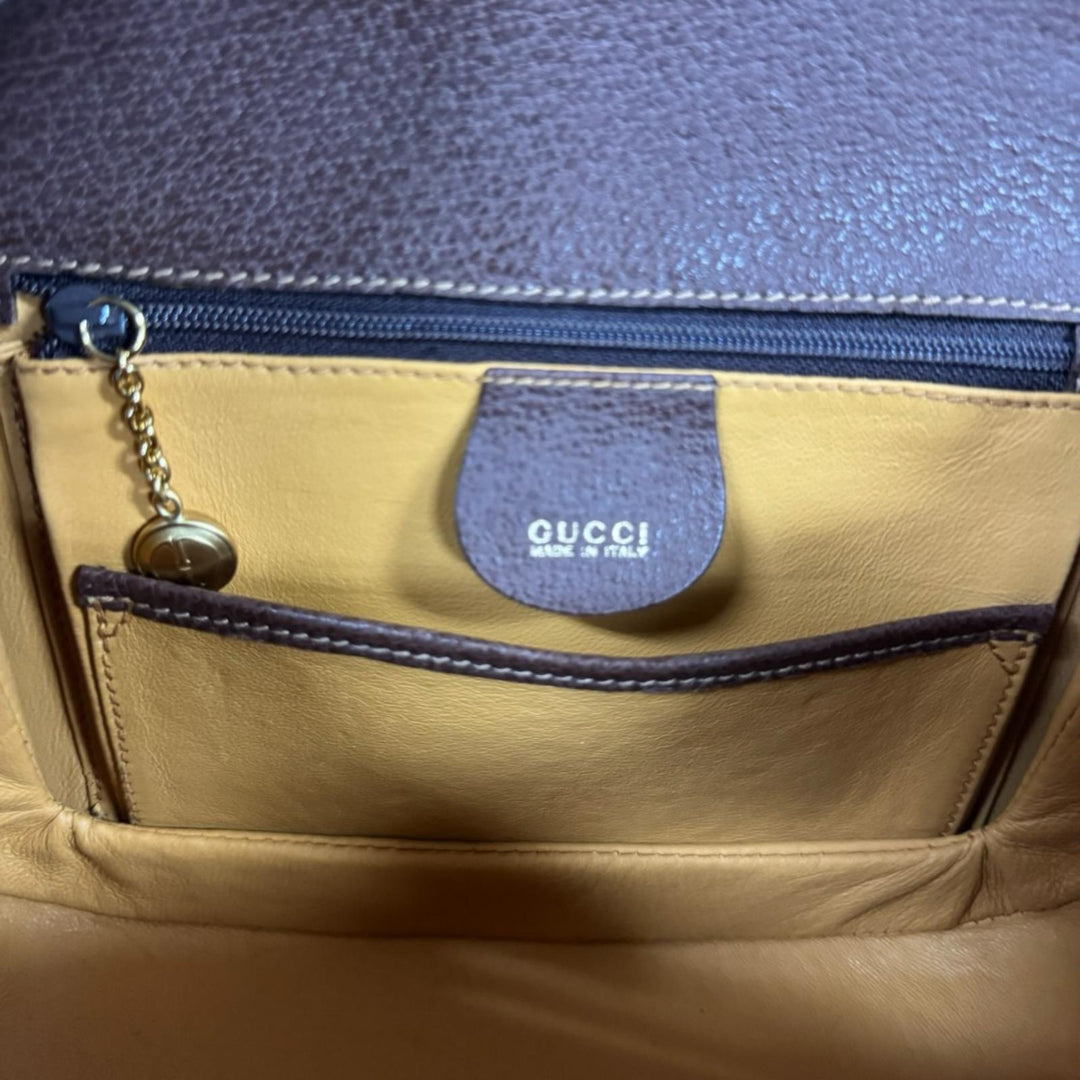 GUCCI グッチ バンブー ショルダーバッグ レザー ブラウン レディース