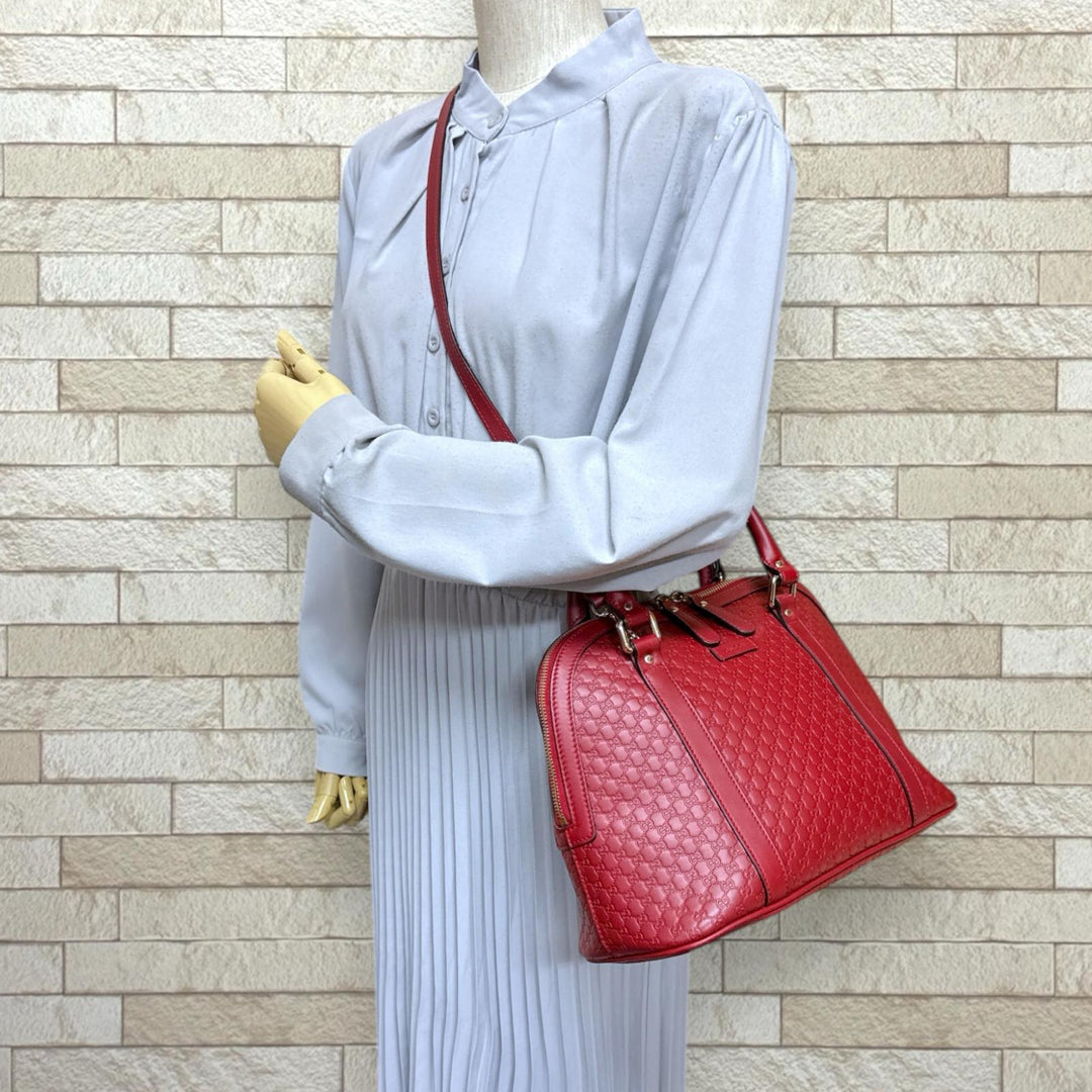 GUCCI グッチ マイクログッチシマ ショルダーバッグ レザー レッド
