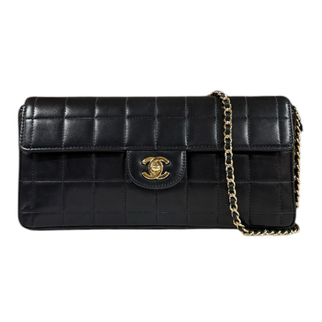 CHANEL シャネル チョコバー ショルダーバッグ ラムスキン ブラック