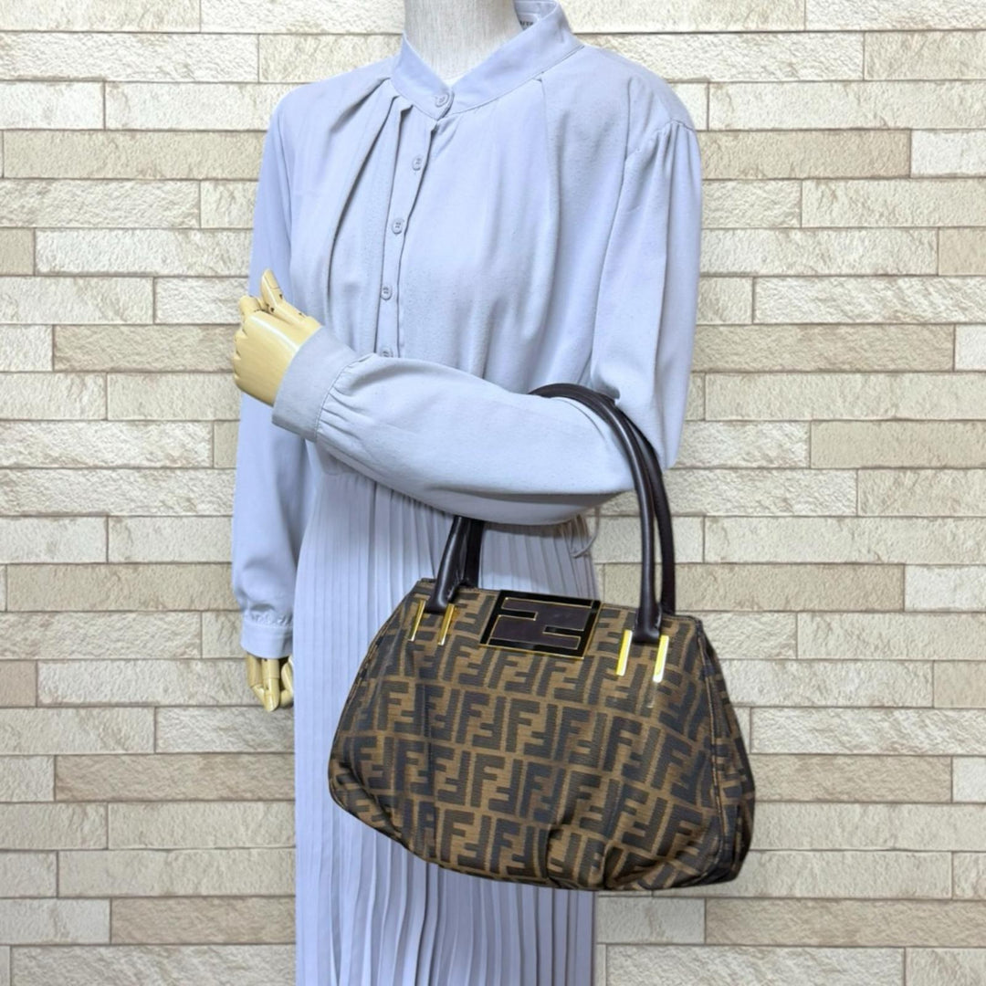 FENDI フェンディ ミア ズッカ ハンドバッグ キャンバス ブラウン