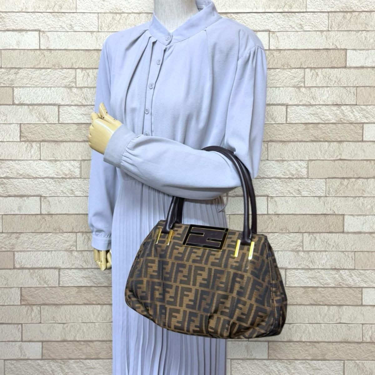 FENDI フェンディ ミア ズッカ ハンドバッグ キャンバス ブラウン