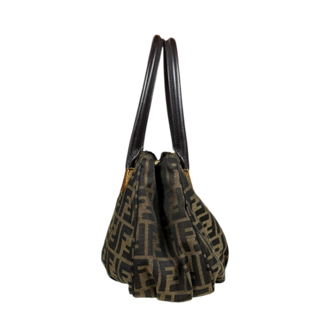 [fAKE品]FENDI ズッカ ハンドバッグ キャンバス ブラウン レディース FENDI フェンディ ミア ズッカ ハンドバッグ キャンバス ブラウン