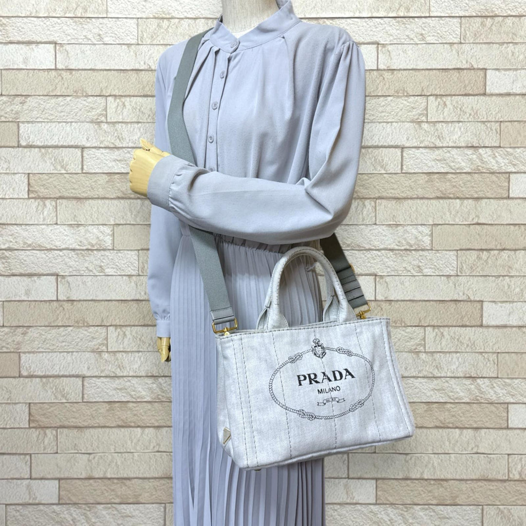 PRADA プラダ カナパトートSS ショルダーバッグ キャンバス グレー 