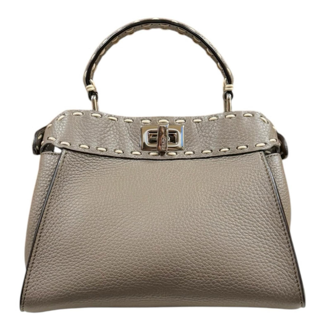 美品★FENDI フェンディ ピーカブー ミニ レザー グレージュ FENDI フェンディ ピーカブーミニ セレリア ショルダーバッグ レザー