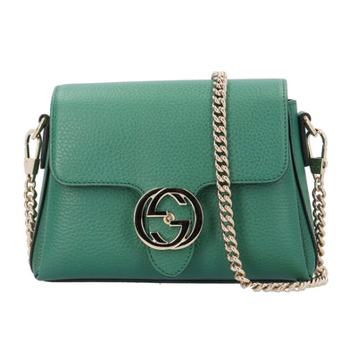 GUCCI グッチ インターロッキングG ショルダーバッグ レザー グリーン