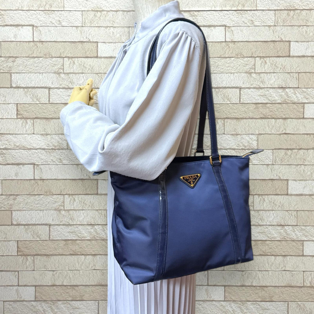 PRADA プラダ トートバッグ ナイロン ネイビー レディース 中古