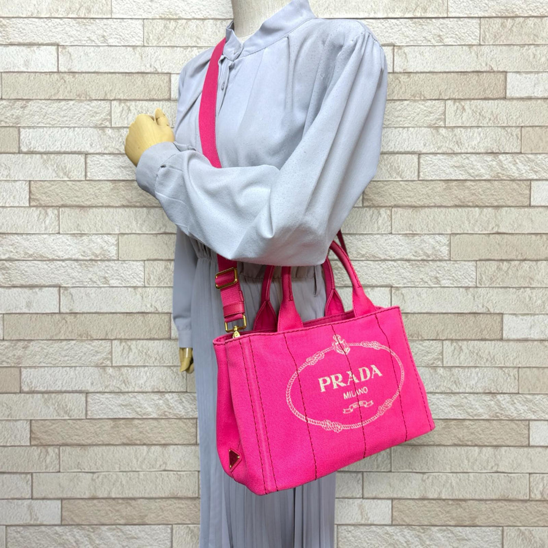⭐️プラダ⭐️ カナパ キャンバス トートバッグ ピンク Sサイズ PRADA プラダ カナパ canapa S ピンク トートバッグ キャンバス 【公式
