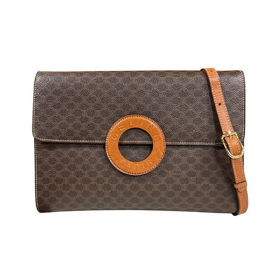 CELINE Macadam Shoulder Bag PVC Coated Canvas Brown Women's Used