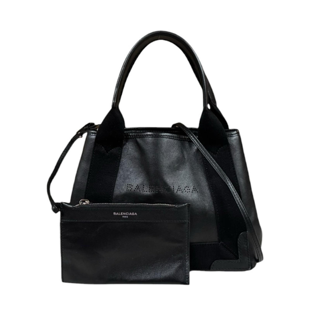 BALENCIAGA ネイビーカバス XS パンチングロゴ レザー ブラック