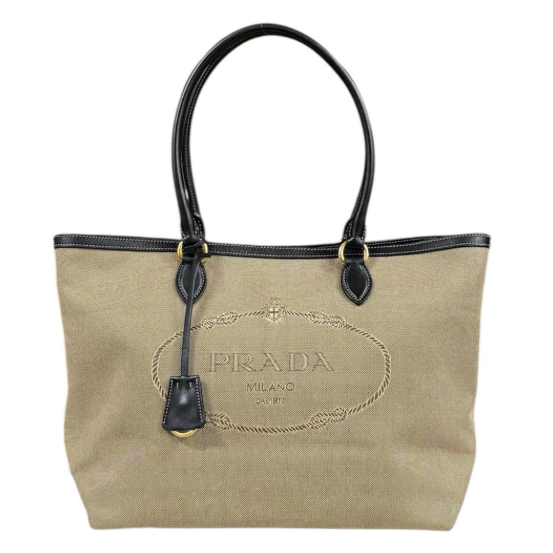 PRADA ロゴジャガード トートバッグ BL0600 PRADA プラダ ロゴ ジャガード トートバッグ キャンバス ベージュ
