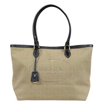 PRADA プラダ ロゴ ジャガード トートバッグ キャンバス ベージュ