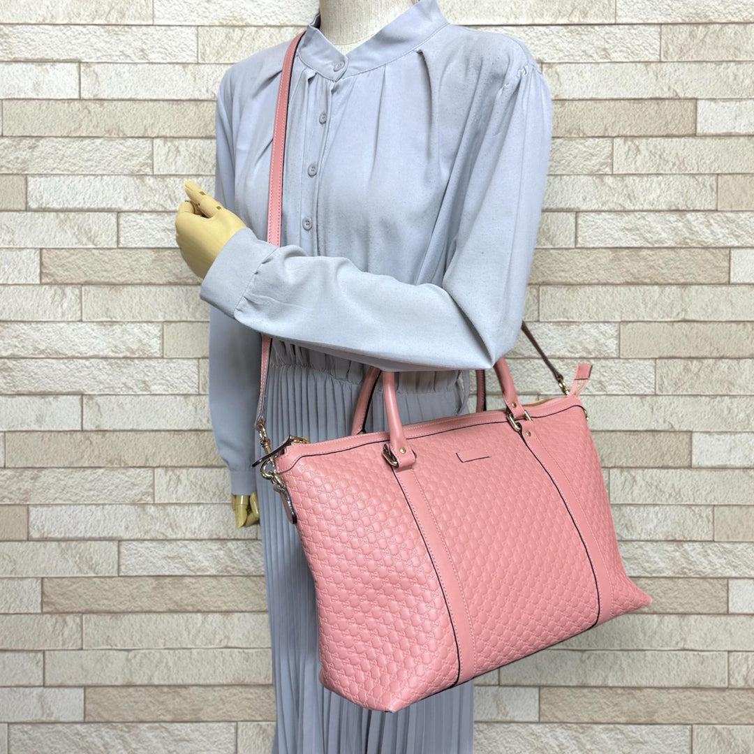 GUCCI グッチ マイクログッチシマ ショルダーバッグ レザー ピンク 
