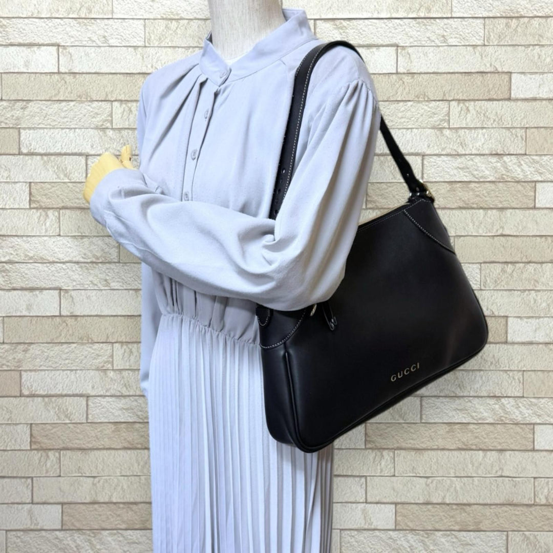 GUCCI グッチ ラージ GGエンブレム トートバッグ レザー ブラック