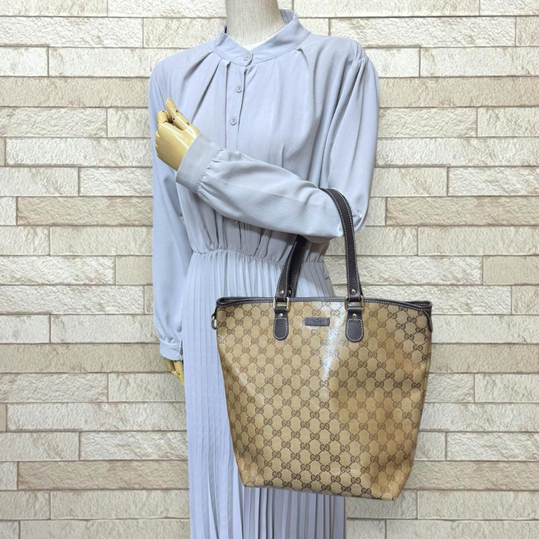 【A4対応/大容量】GUCCI グッチ GGクリスタル トートバッグ ベージュ GUCCI グッチ GGクリスタル トートバッグ レザー ベージュ レディース