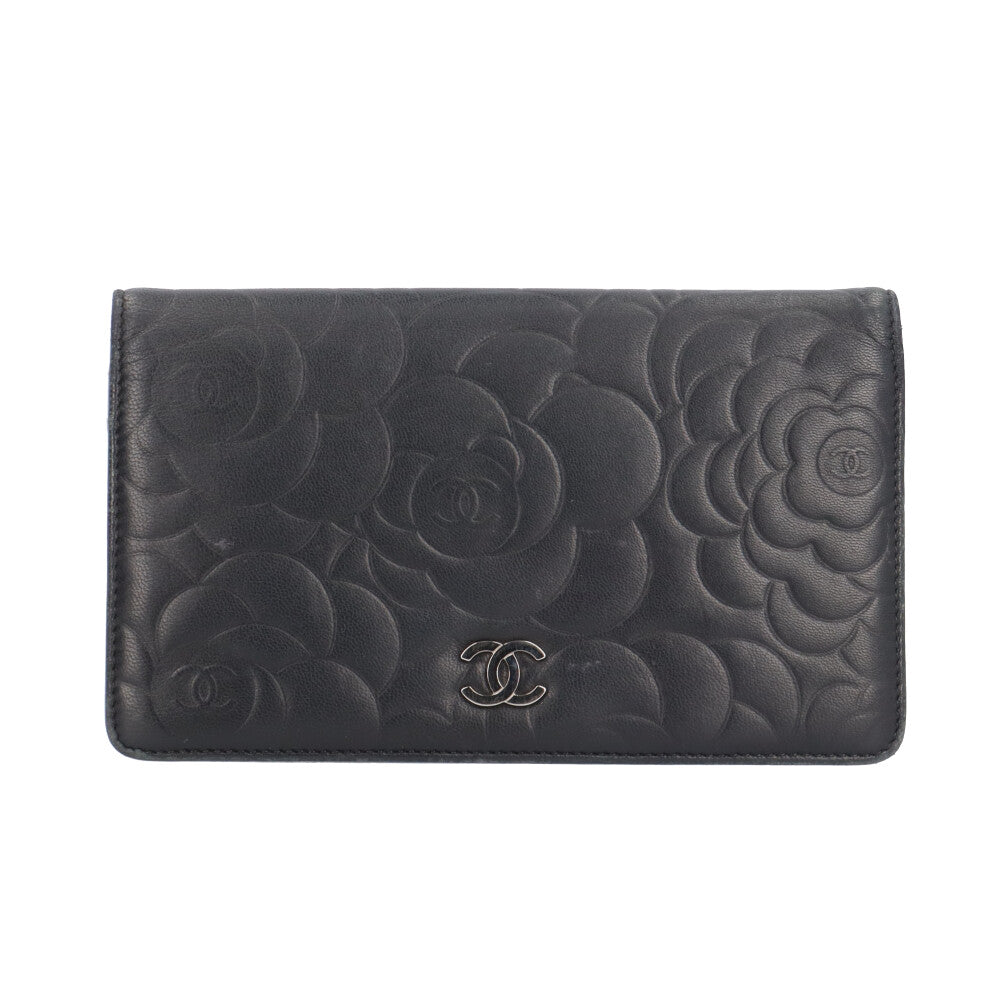 CHANEL シャネル カメリア ココマーク 二つ折り財布 ラムスキン 