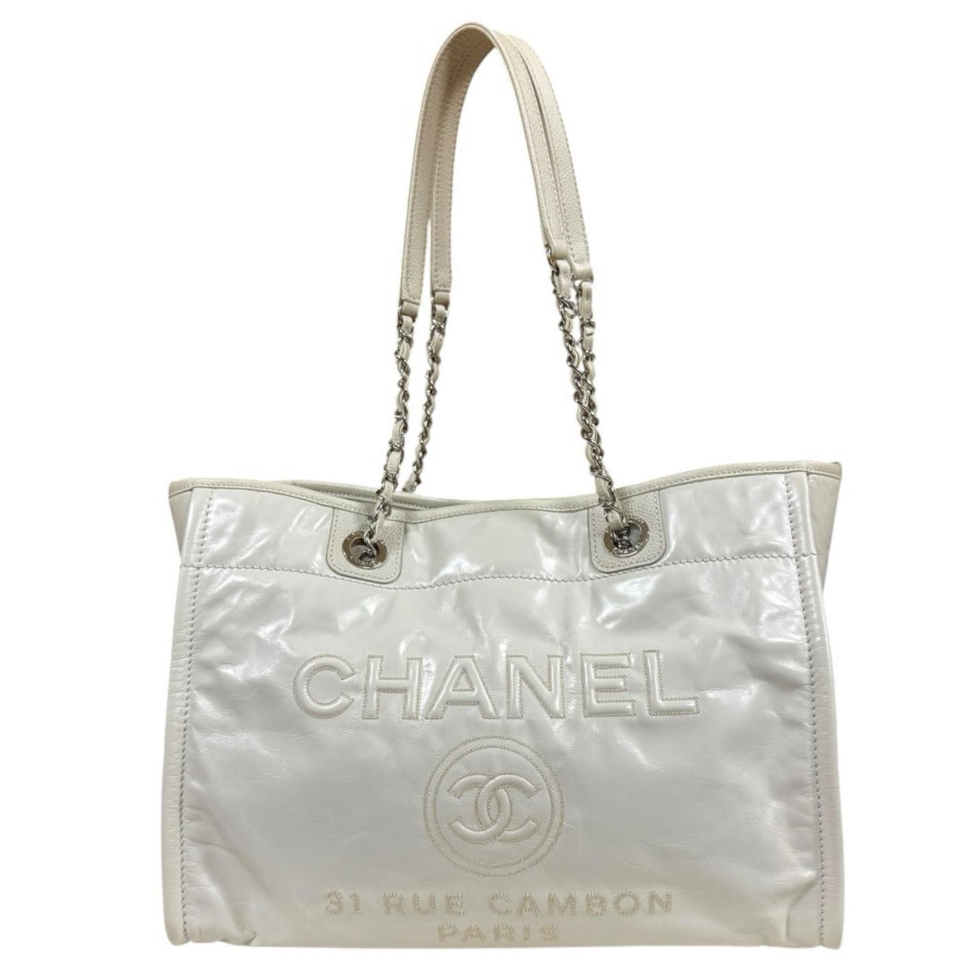 CHANEL シャネル ドーヴィルMM トートバッグ レザー ホワイト