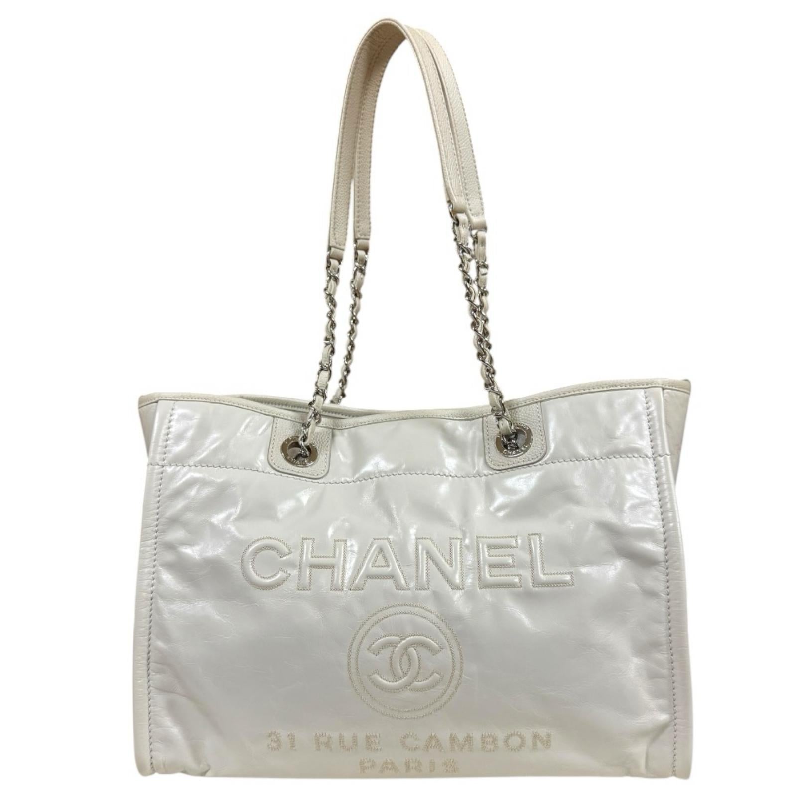CHANEL シャネル ドーヴィルMM トートバッグ レザー ホワイト