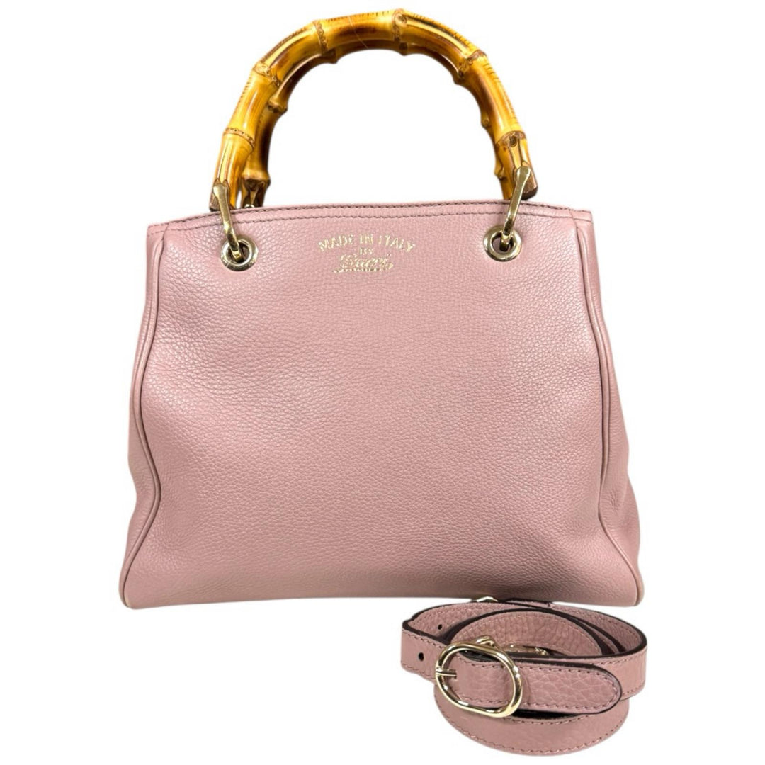 GUCCI グッチ バンブー ショルダーバッグ レザー ピンク レディース