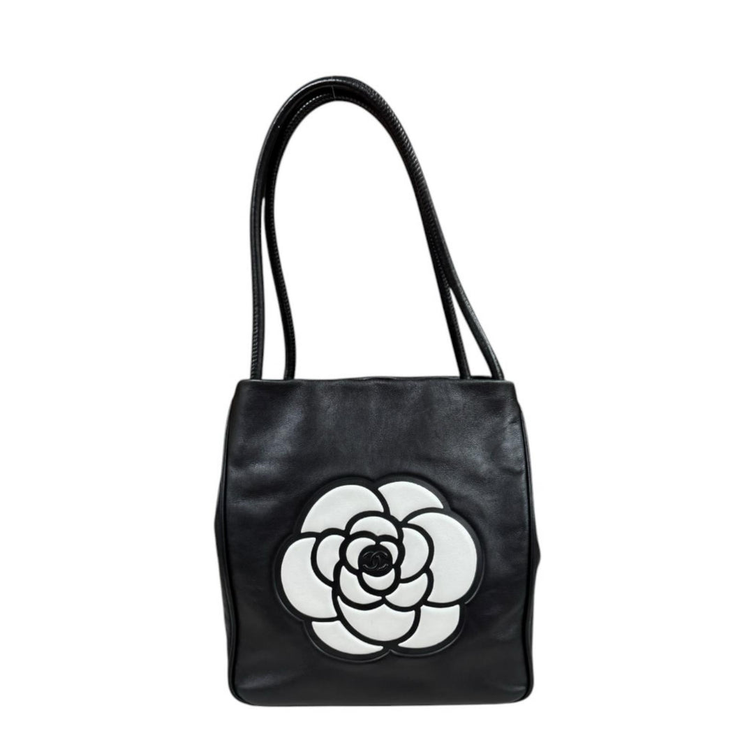 CHANEL シャネル カメリア トートバッグ レザー ブラック レディース