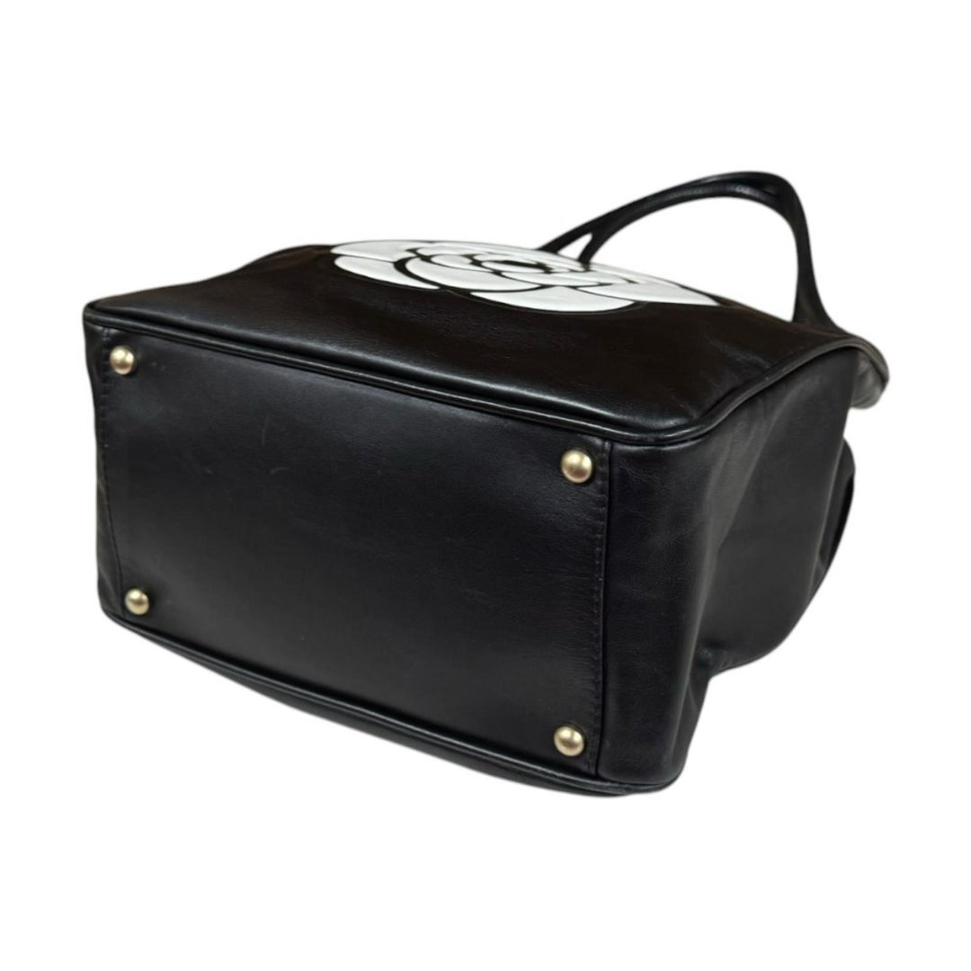 CHANEL シャネル カメリア トートバッグ レザー ブラック レディース