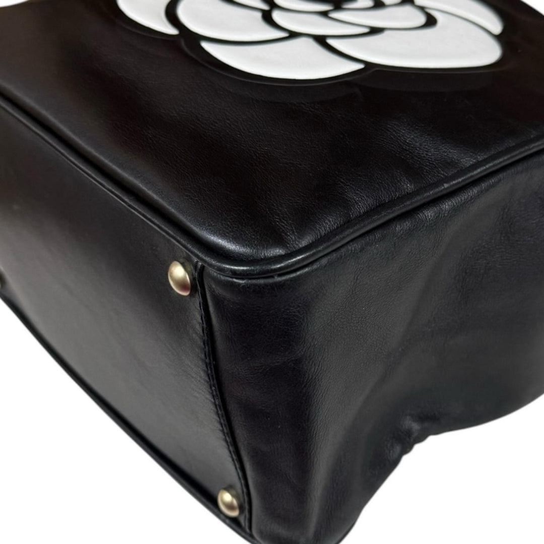 CHANEL シャネル カメリア トートバッグ レザー ブラック レディース