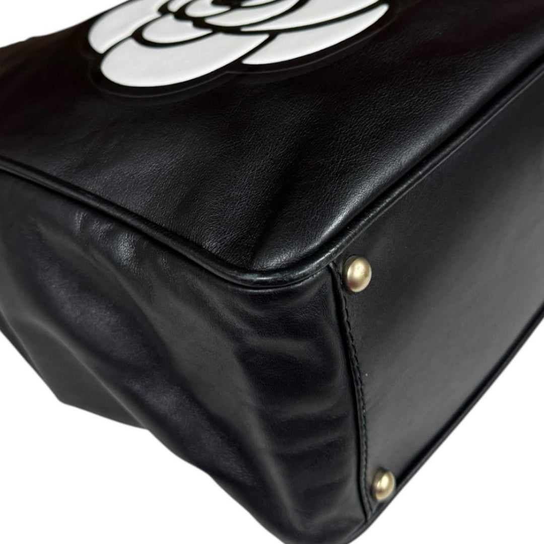 CHANEL シャネル カメリア トートバッグ レザー ブラック レディース