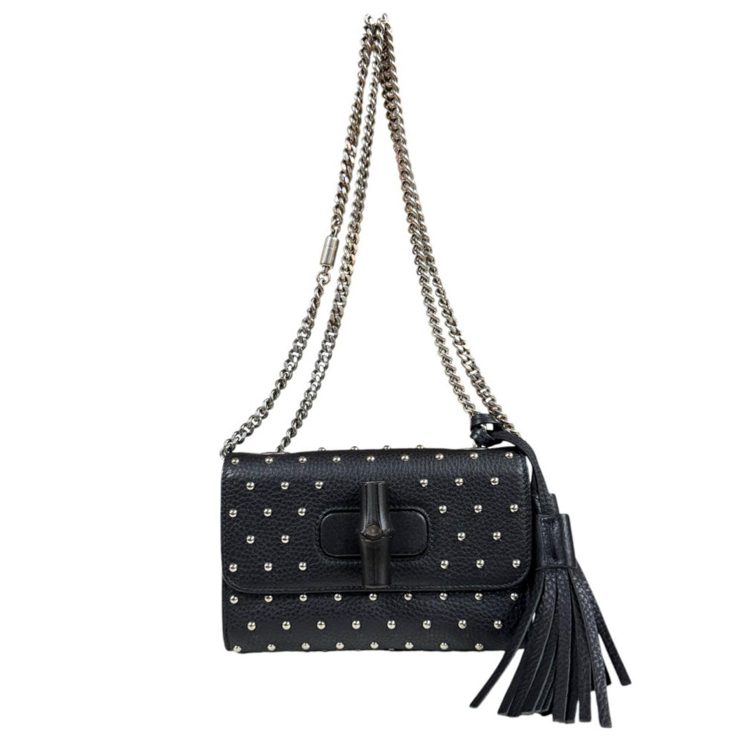 GUCCI グッチ スタッズ バンブー ショルダーバッグ レザー ブラック