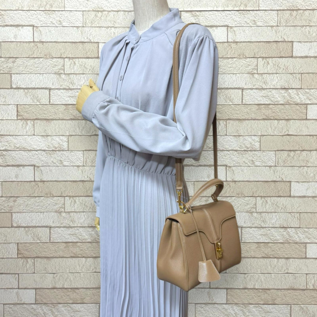 CELINE セリーヌ 16セーズ スモール ショルダーバッグ レザー ベージュ