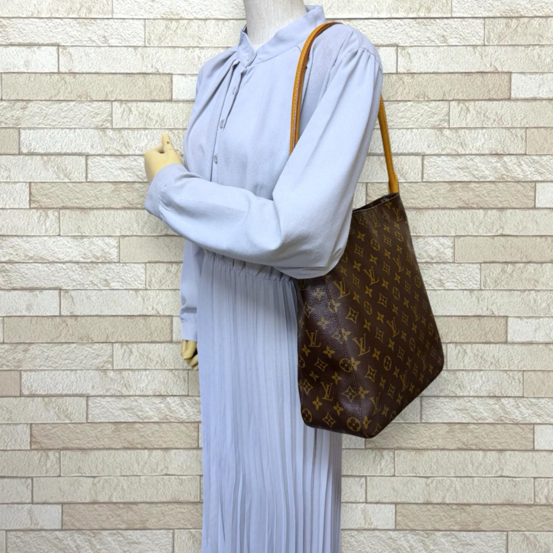 LOUIS VUITTON ルイ・ヴィトン ショルダーバッグ バッグ ルーピングGM ブラウン モノグラムキャンバス ヌメ革 レディース LOUIS VUITTON ルイヴィトン ルーピングGM モノグラム ショルダー