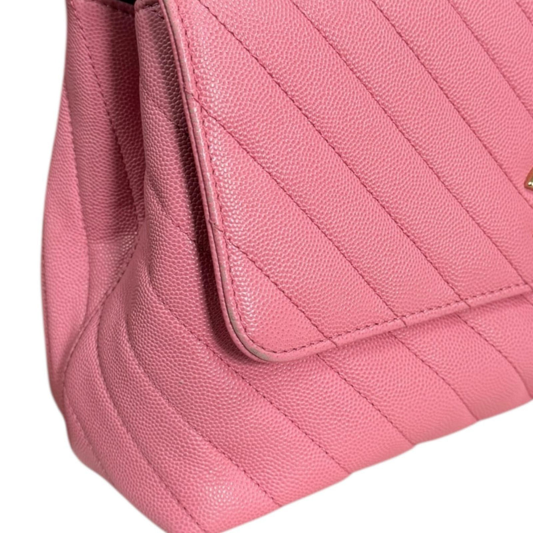 CHANEL Coco Handle 29 V Stitch Shoulder Bag Caviar Skin Pink