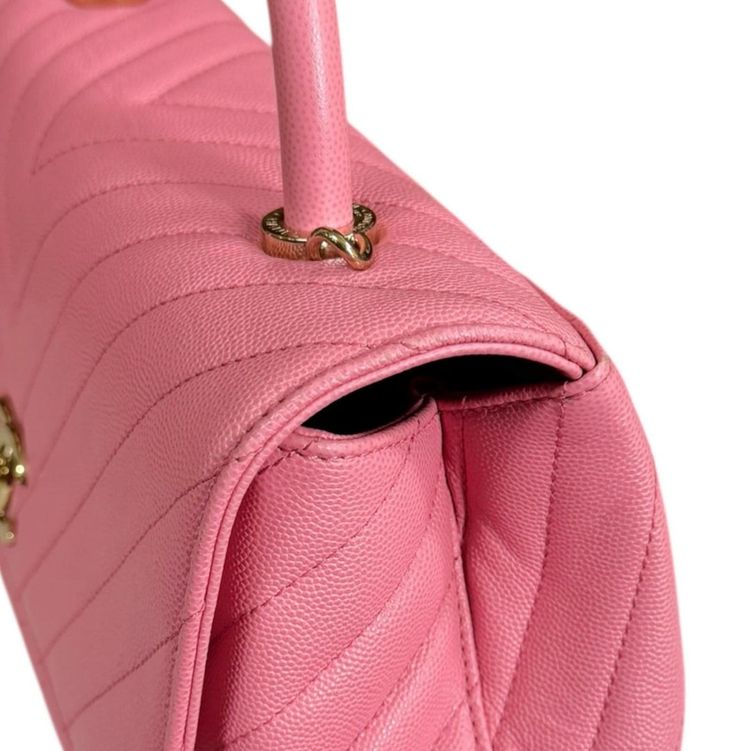 CHANEL Coco Handle 29 V Stitch Shoulder Bag Caviar Skin Pink