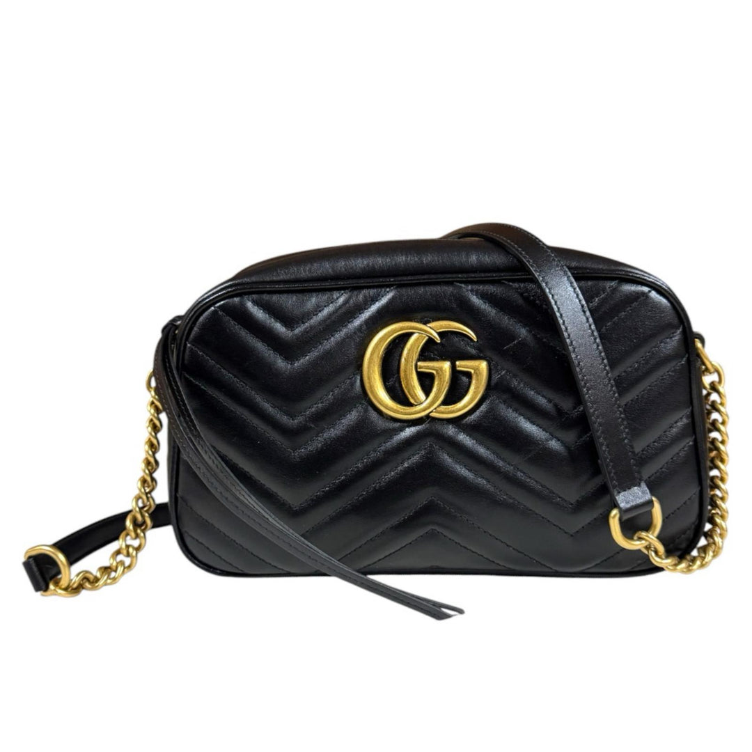 GUCCI グッチ GGマーモント ショルダーバッグ レザー ブラック