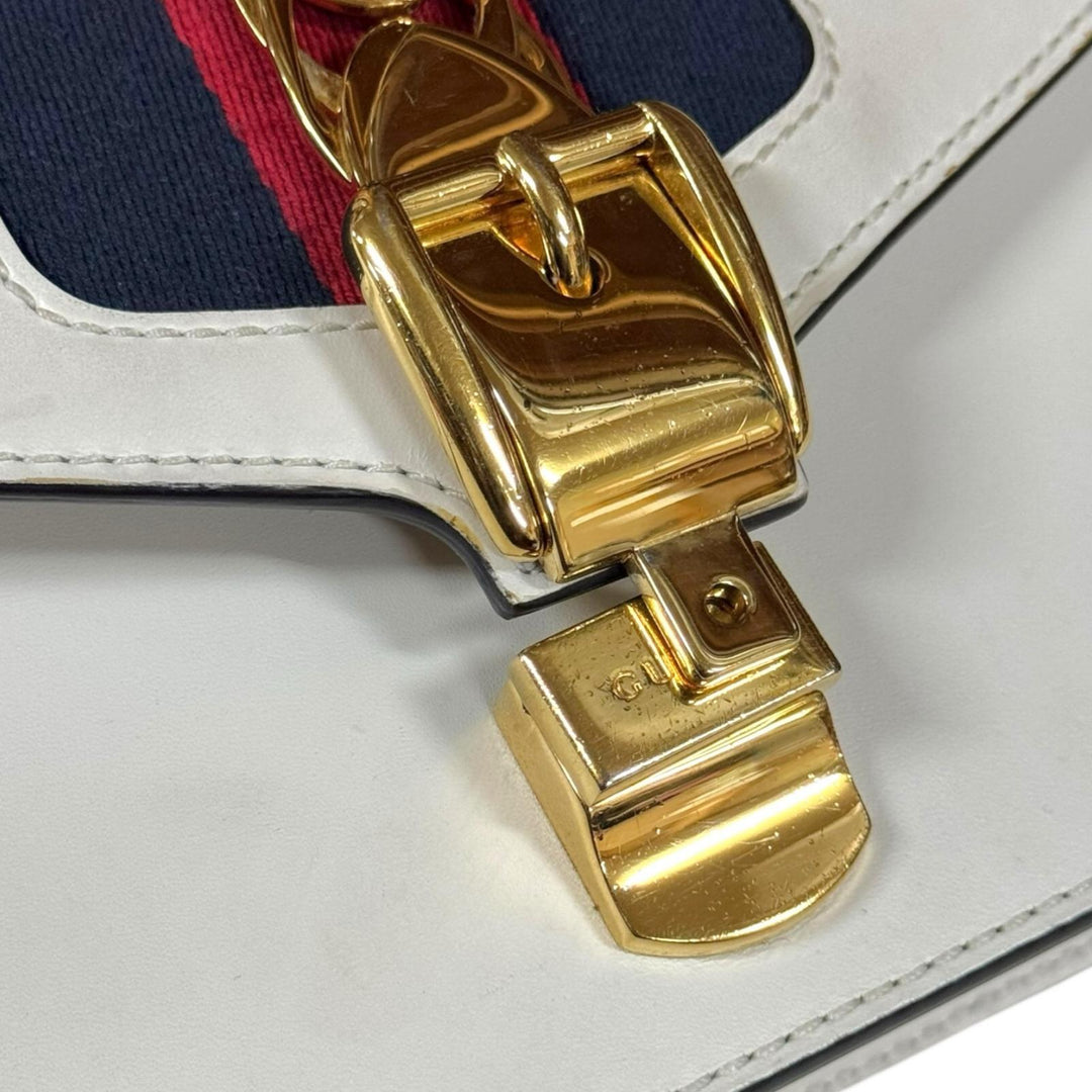 GUCCI グッチ シルヴィ ミニ ショルダーバッグ レザー ホワイト