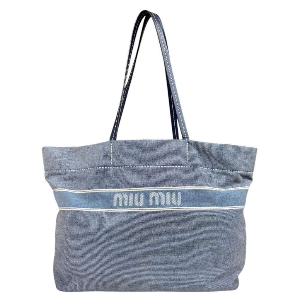 Miu Miu ミュウ ミュウ デニムロゴ トートバッグ デニム ブルー