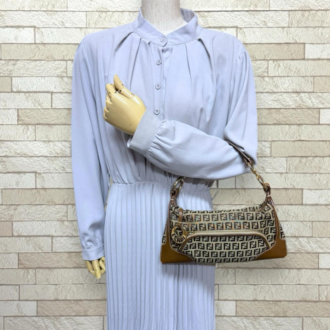 FENDI フェンディ ズッキーノ ハンドバッグ キャンバス ブラウン