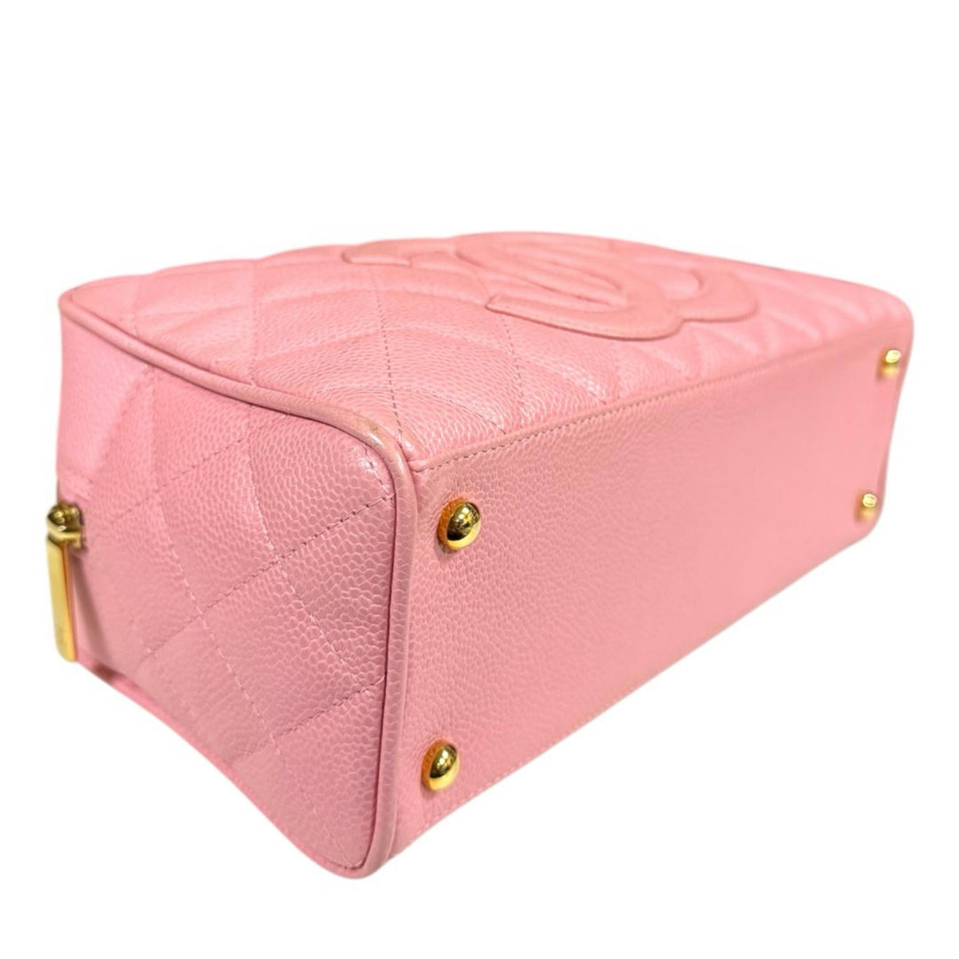 CHANEL Mini Boston Bag Matelasse Handbag Caviar Skin Pink Ladies