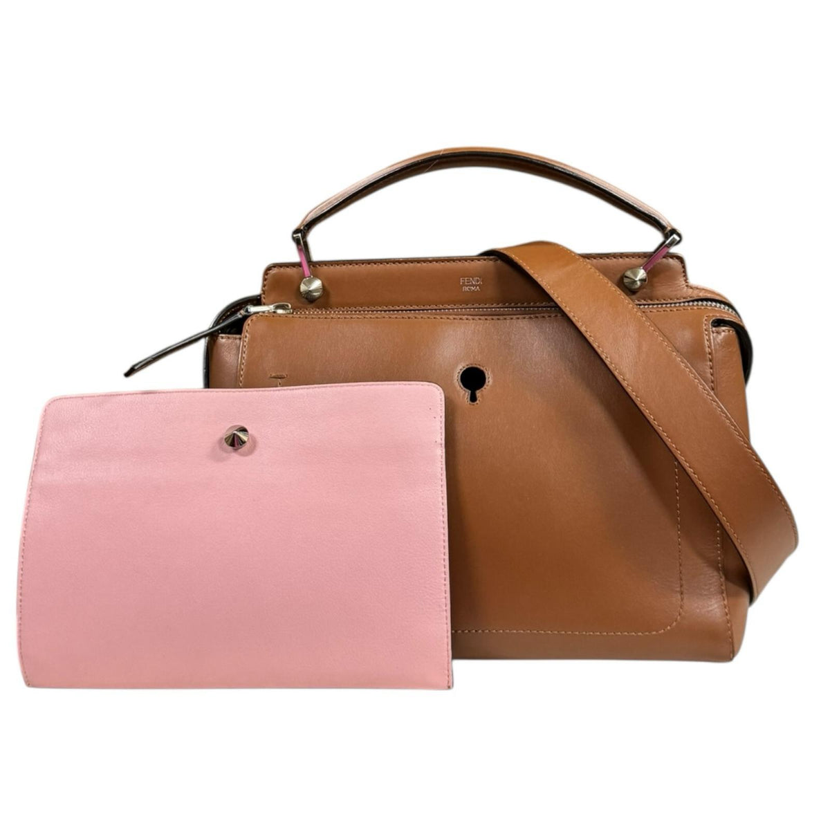 FENDI フェンディ ドットコム ショルダーバッグ レザー ブラウン