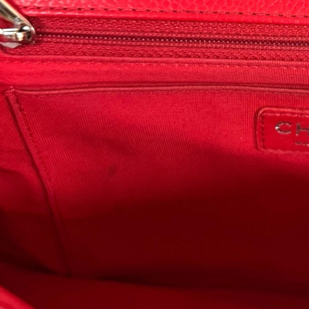 シャネル Vステッチ レザー シングルフラップ ダブルチェーンバッグ レッド CHANEL シャネル Vステッチ ショルダーバッグ レザー レッド