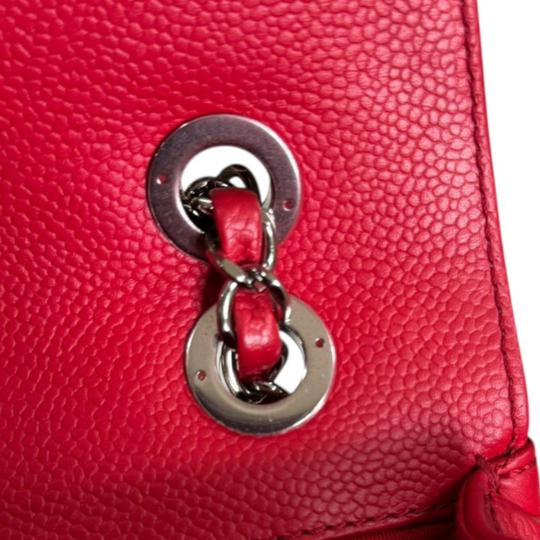 シャネル Vステッチ レザー シングルフラップ ダブルチェーンバッグ レッド CHANEL シャネル Vステッチ ショルダーバッグ レザー レッド