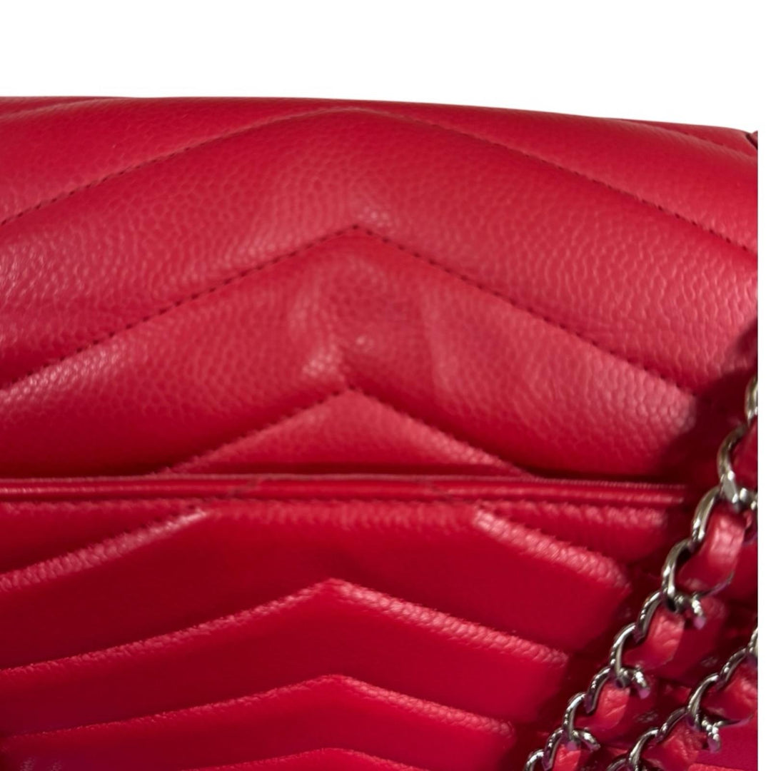 CHANEL シャネル Vステッチ ショルダーバッグ レザー レッド