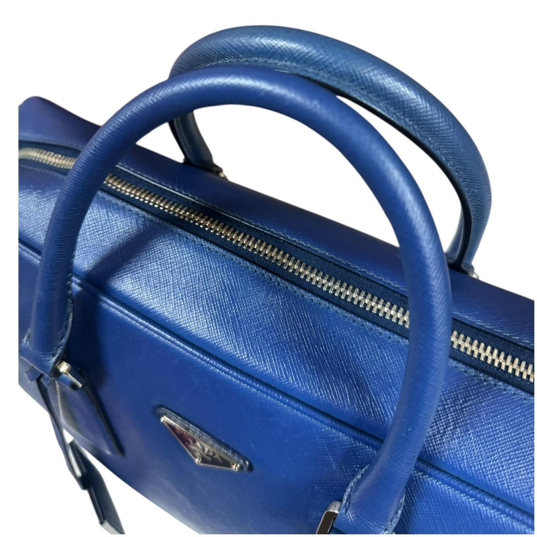 PRADA プラダ サフィアーノ ビジネスバッグ レザー ブルー メンズ 中古