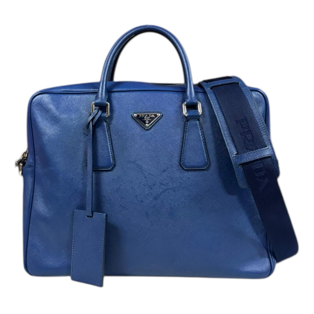 PRADA プラダ サフィアーノ ビジネスバッグ レザー ブルー メンズ 中古