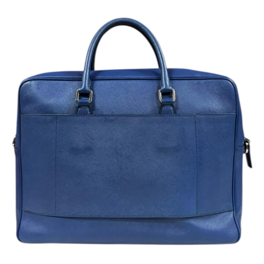 PRADA プラダ サフィアーノ ビジネスバッグ レザー ブルー メンズ 中古