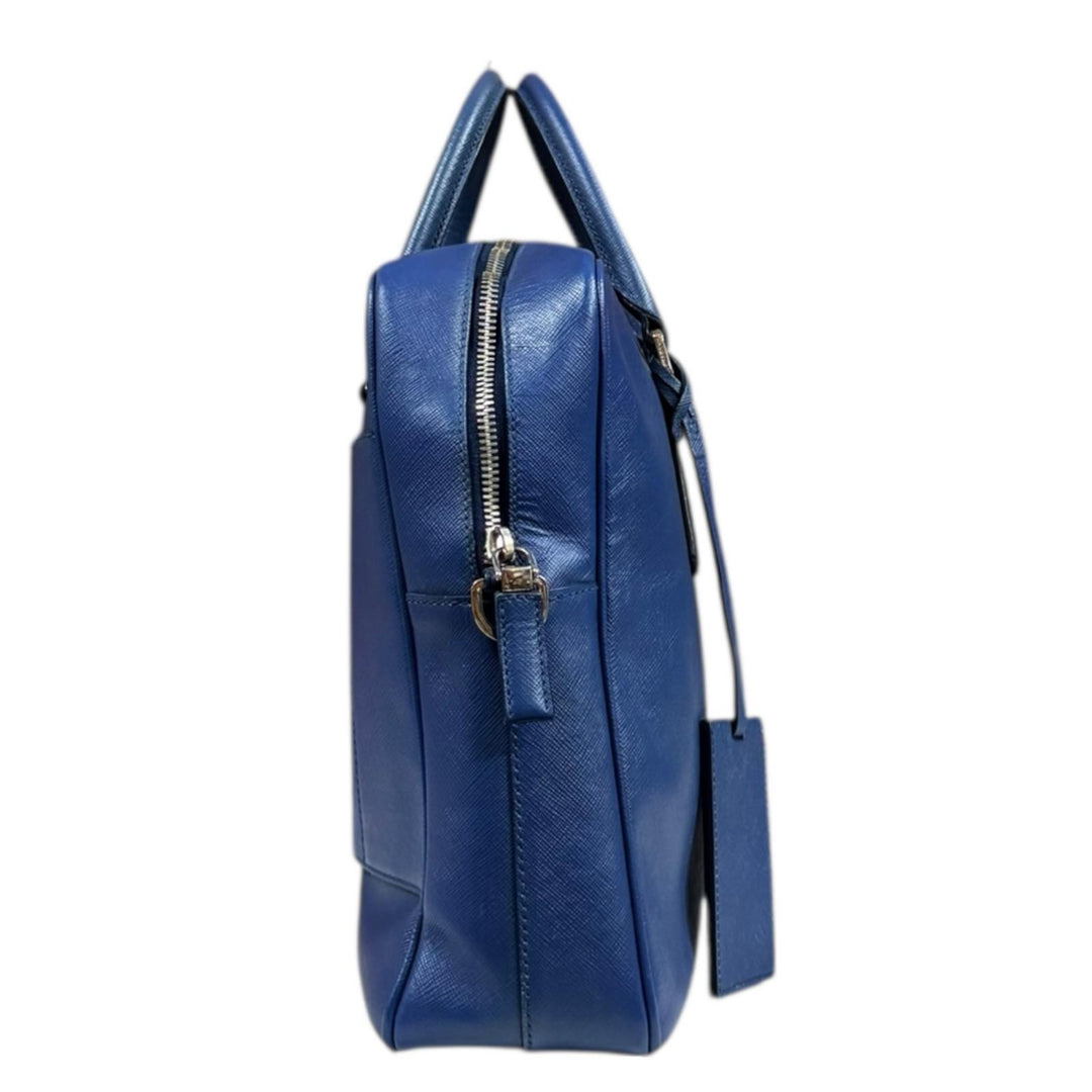 PRADA プラダ サフィアーノ ビジネスバッグ レザー ブルー メンズ 中古