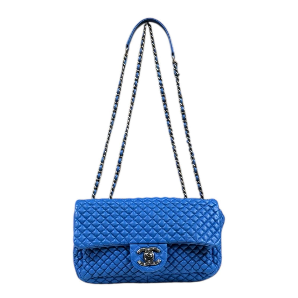 CHANEL ブルーキルティングバッグ CHANEL シャネル マイクロマトラッセ ショルダーバッグ レザー ブルー