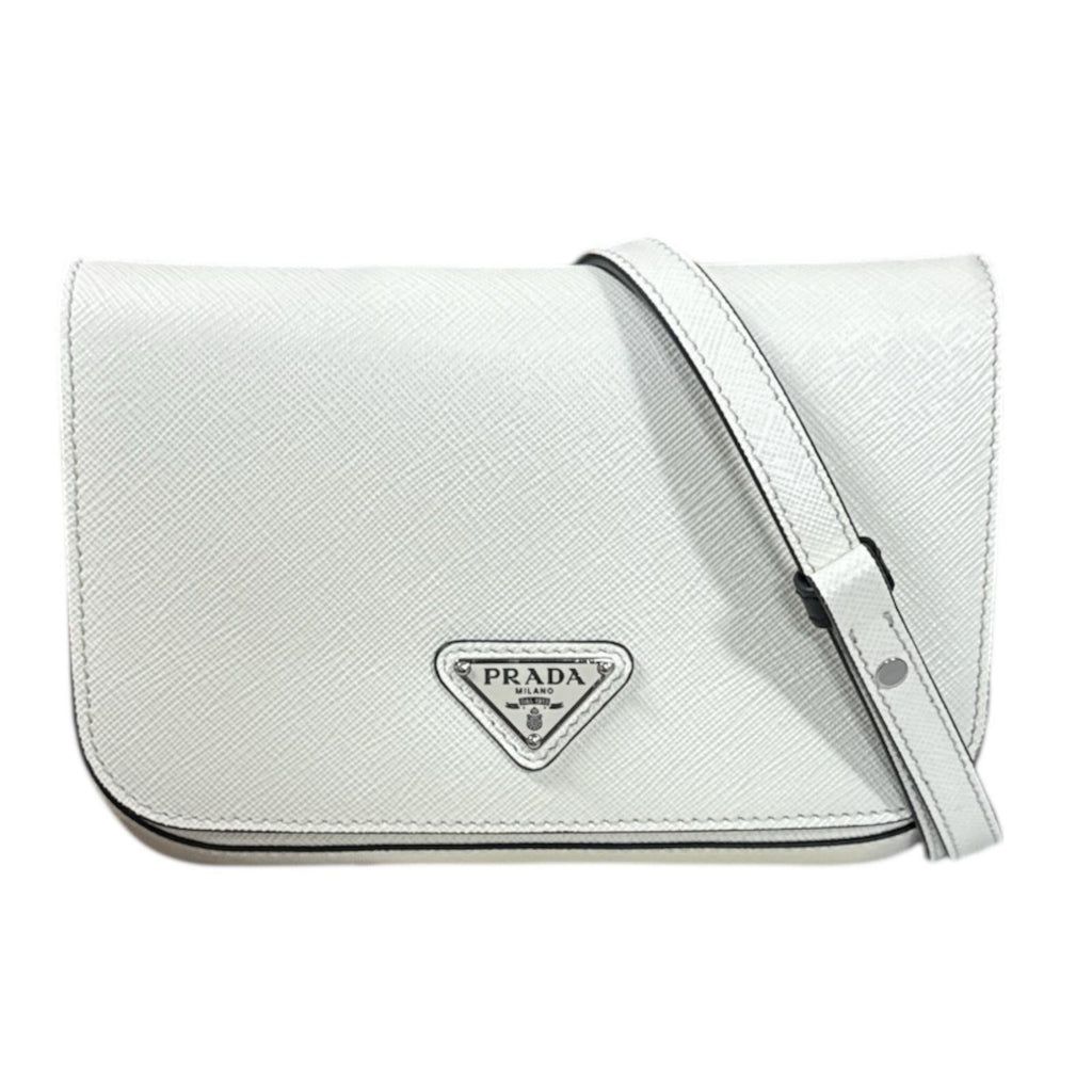 プラダ サフィアーノ ショルダーバッグ レザー 2VD061 ホワイト ユニセックス PRADA  中古 PRADA プラダ サフィアーノ ショルダーバッグ レザー ホワイト ユニ
