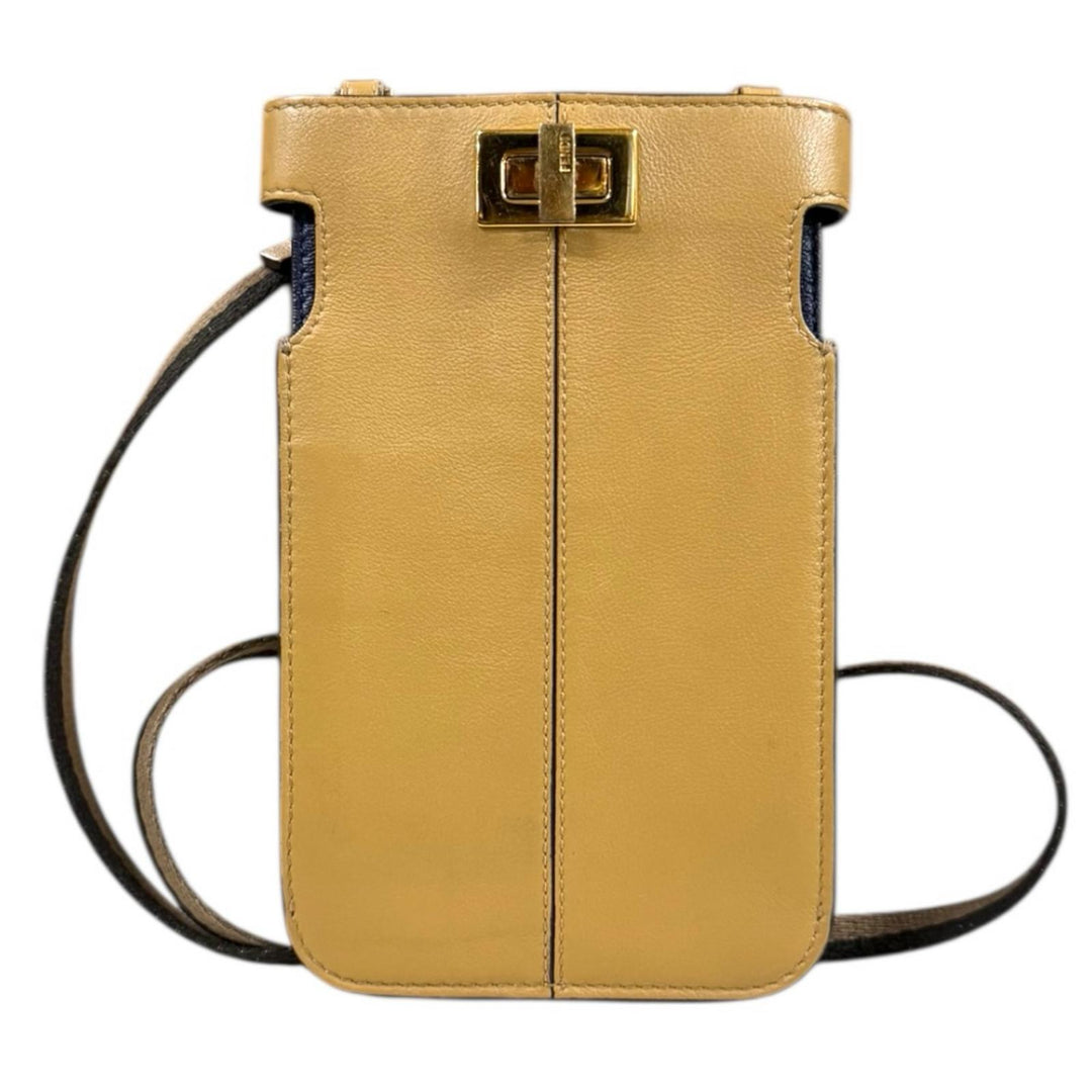 FENDI フェンディ ピーカフォン ショルダーバッグ レザー ベージュ