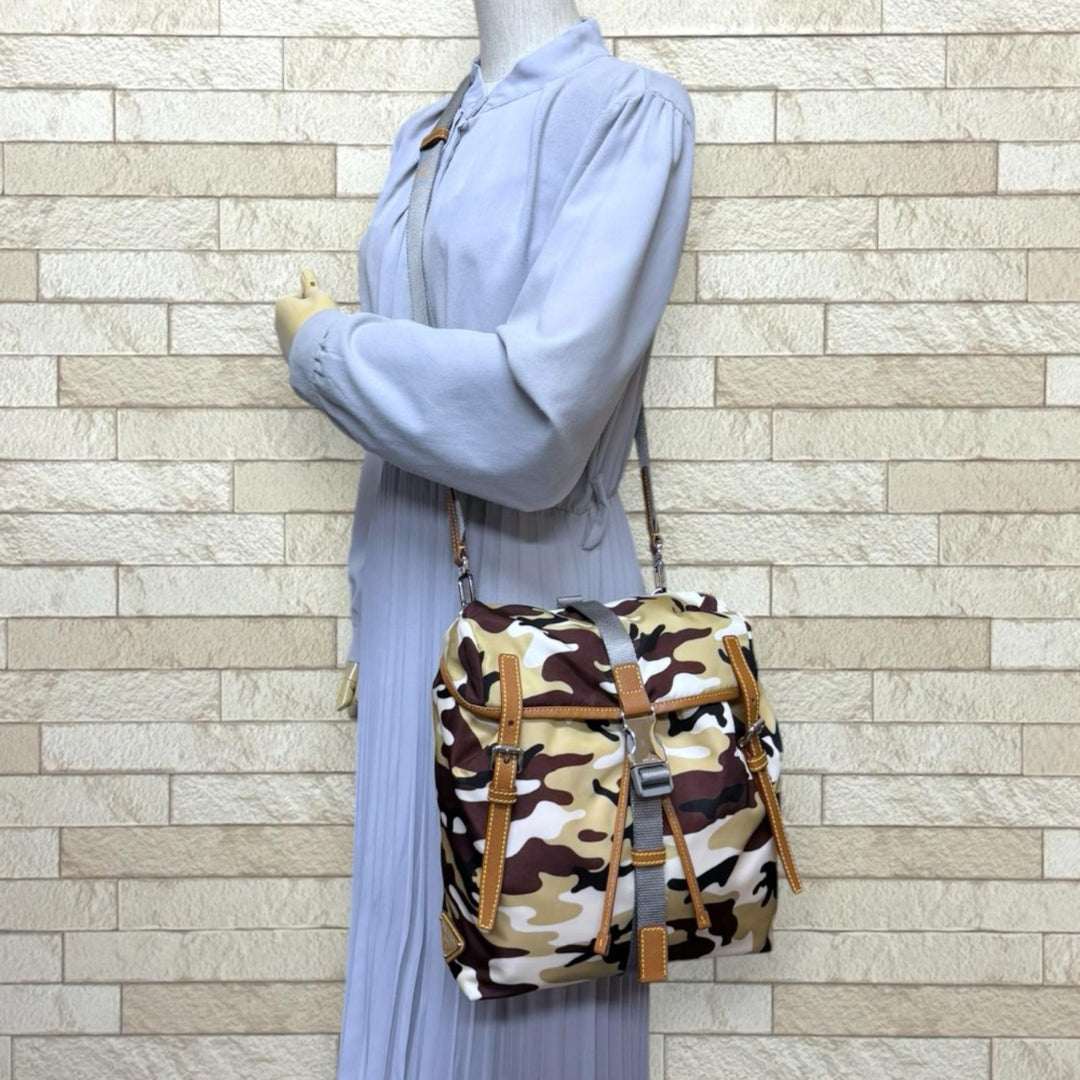 PRADA プラダ カモフラージュ柄 ショルダーバッグ ナイロン ブラウン
