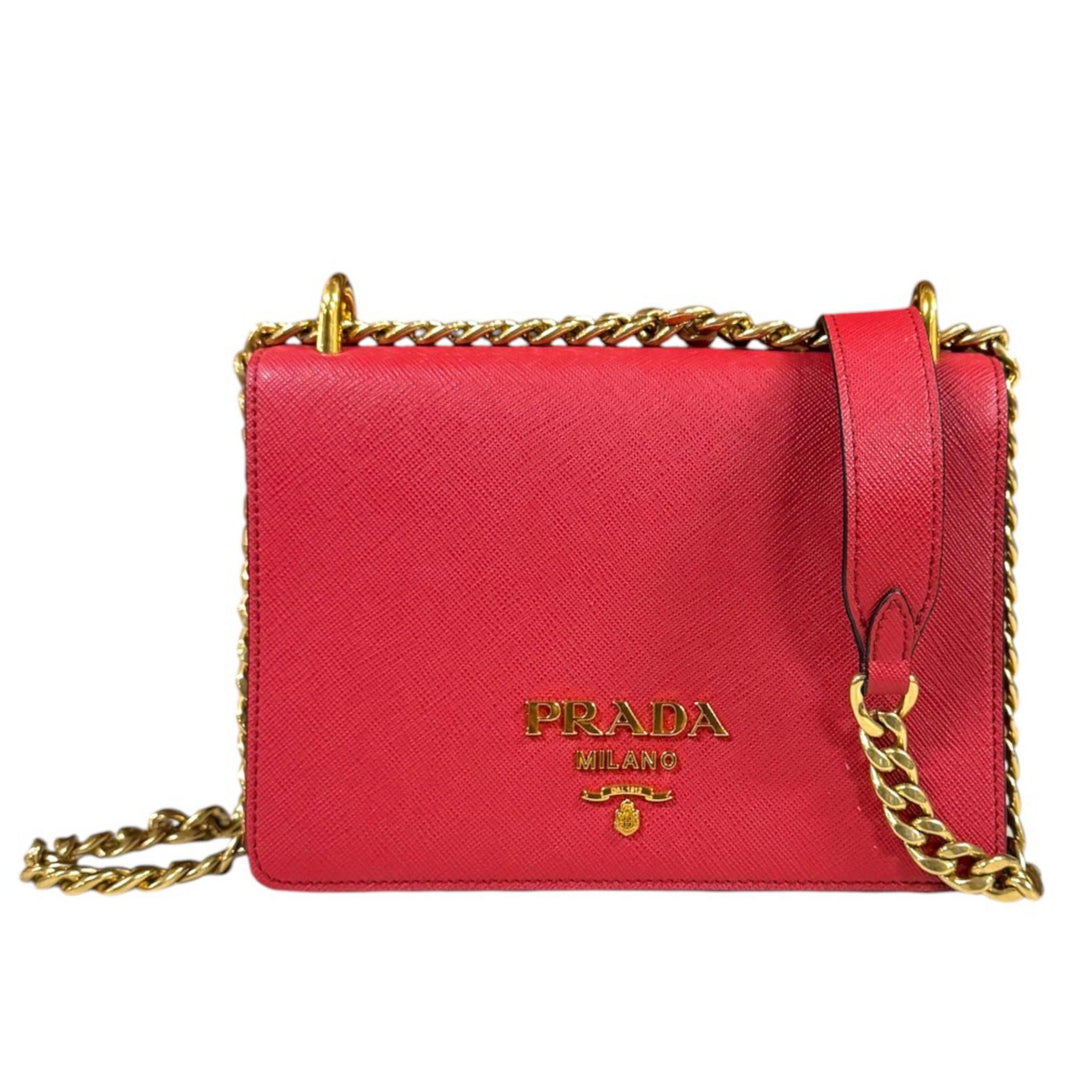 PRADA サフィアーノレザー ショルダーストラップ 赤　レッド PRADA プラダ サフィアーノ ショルダーバッグ レザー レッド